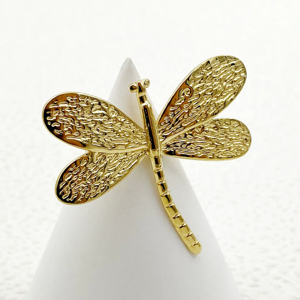 Stainless Steel Insect Dragonfly Embossed Fashion Ring Electroplated