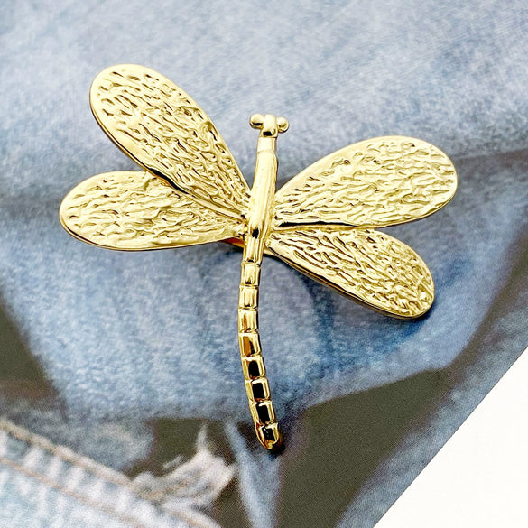 Stainless Steel Insect Dragonfly Embossed Fashion Ring Electroplated