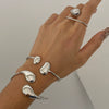 Stainless Steel Irregular Dropshaped Open Bracelet Double Finger Ring Electroplated Geometric Style
