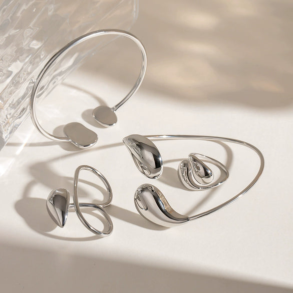 Stainless Steel Irregular Dropshaped Open Bracelet Double Finger Ring Electroplated Geometric Style