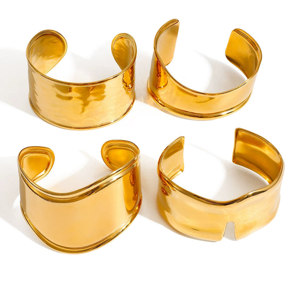 Stainless Steel Irregular Exaggerated Widefaced Open Bracelet Electroplating Geometric Style