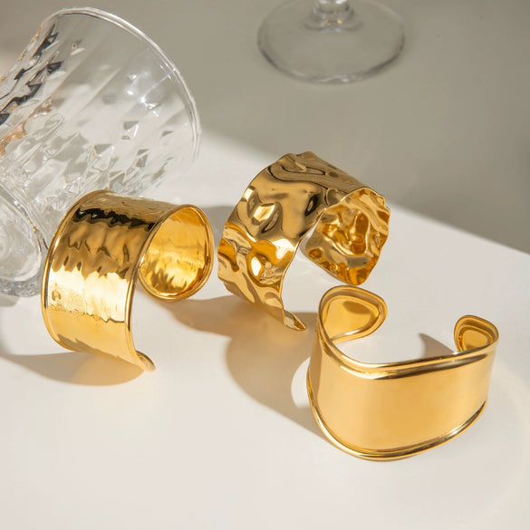 Stainless Steel Irregular Exaggerated Widefaced Open Bracelet Electroplating Geometric Style