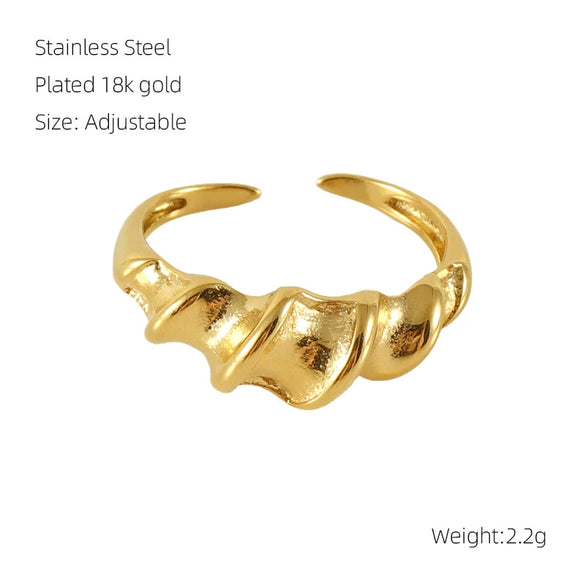 316L Stainless Steel Irregular Geometric Opening Adjustable Ring Unisex Electroplated