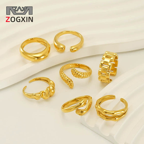 316L Stainless Steel Irregular Geometric Opening Adjustable Ring Unisex Electroplated