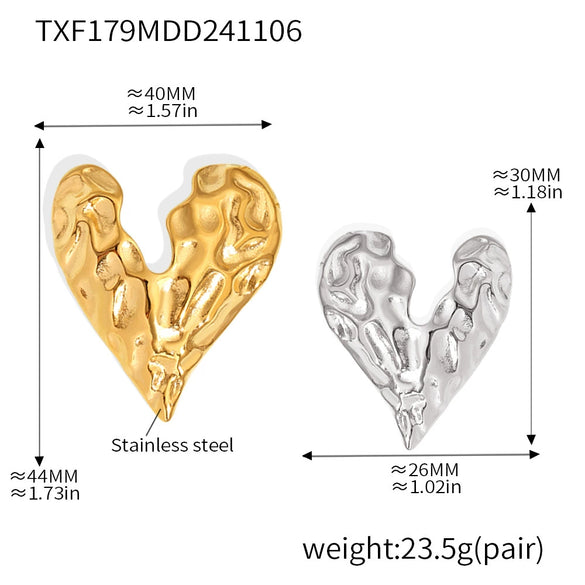 Stainless Steel Irregular Karst Peach Heart Light Luxury Necklace And Earrings Set Pvd Gold Plated
