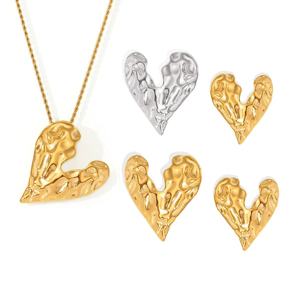 Stainless Steel Irregular Karst Peach Heart Light Luxury Necklace And Earrings Set Pvd Gold Plated