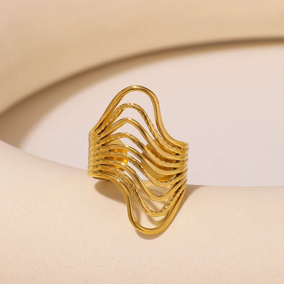 Stainless Steel Irregular Ring With Wave U Shaped Geometric Patterns And Electroplating Unisex Ins Style