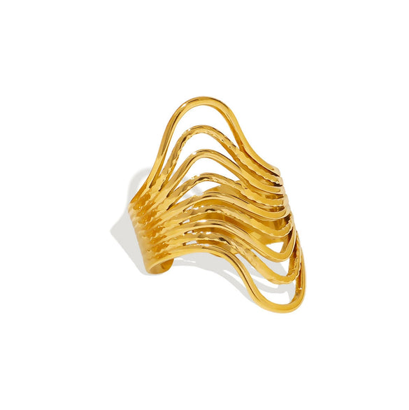Stainless Steel Irregular Ring With Wave U Shaped Geometric Patterns And Electroplating Unisex Ins Style