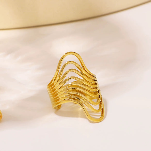 Stainless Steel Irregular Ring With Wave U Shaped Geometric Patterns And Electroplating Unisex Ins Style
