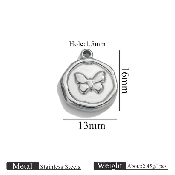 Stainless Steel Jewelry Accessories Butterfly Heart Cross Round Pendant Bracelet Necklace Earrings Electroplated