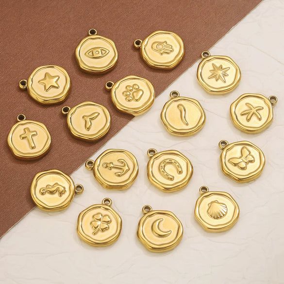 Stainless Steel Jewelry Accessories Butterfly Heart Cross Round Pendant Bracelet Necklace Earrings Electroplated