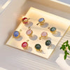 Stainless Steel Jewelry Accessories Natural Geometric Round Birthstone Necklace Earrings Electroplated
