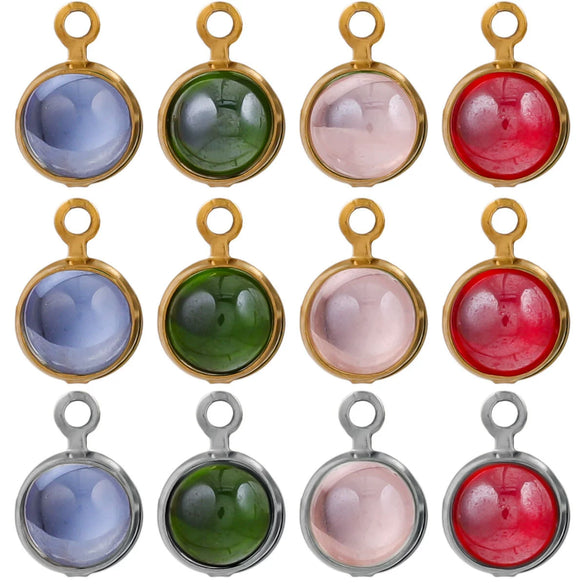 Stainless Steel Jewelry Accessories Natural Geometric Round Birthstone Necklace Earrings Electroplated