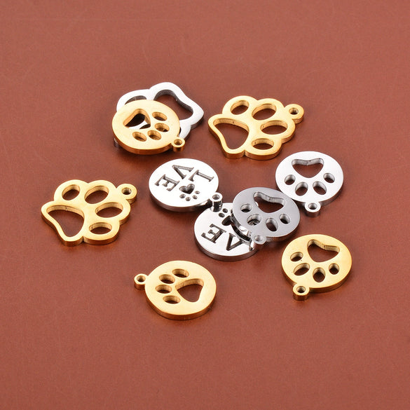 Stainless Steel Jewelry Accessories Pendant With Polished Cut Out Love Letter Cat Paw Dog Paw And Geometric Shape Electroplated