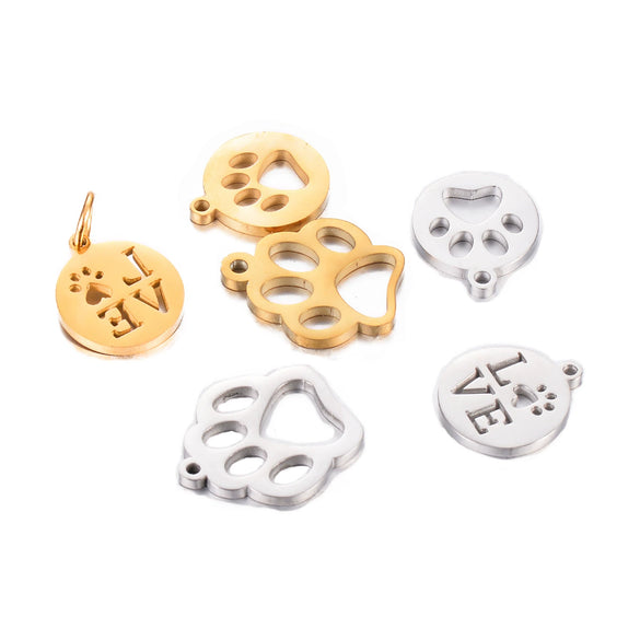 Stainless Steel Jewelry Accessories Pendant With Polished Cut Out Love Letter Cat Paw Dog Paw And Geometric Shape Electroplated