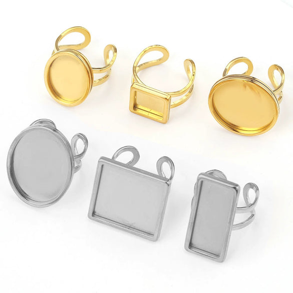 Stainless Steel Jewelry Accessories Ring Round Square Rectangular Tray Geometric Original Design 18K Gold Plated Diy
