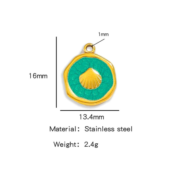 Stainless Steel Jewelry Accessories Shell Shape Vacuum Plated Dripping Oil Bracelet Necklace Earrings Pendant