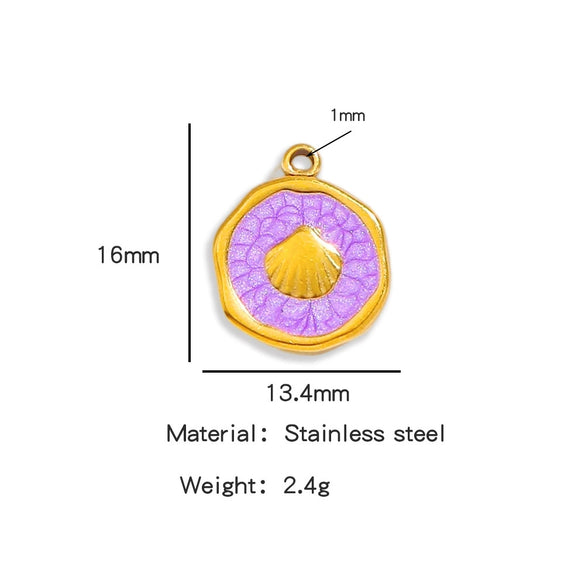 Stainless Steel Jewelry Accessories Shell Shape Vacuum Plated Dripping Oil Bracelet Necklace Earrings Pendant