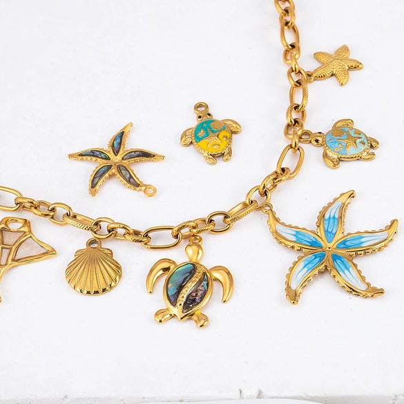 Stainless Steel Jewelry Accessories Starfish Turtle Manta Ray Pendant Electroplated