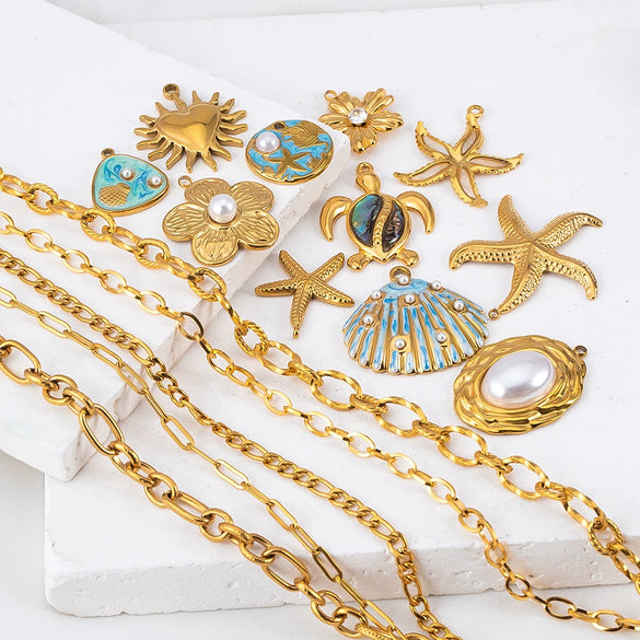 Stainless Steel Jewelry Accessories Starfish Turtle Manta Ray Pendant Electroplated