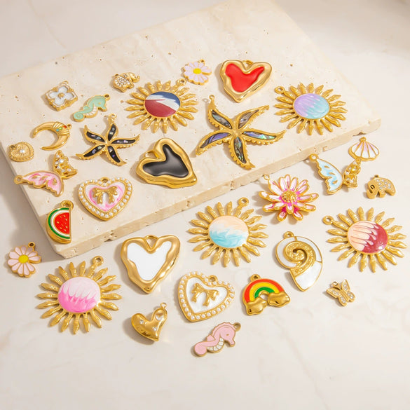 Stainless Steel Jewelry Accessories Sun Seahorse Butterfly Pendant Handmade Dripping Oil Necklace Bracelet Pendant