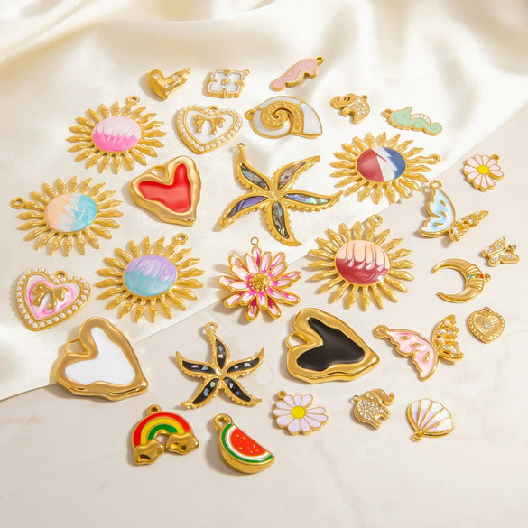 Stainless Steel Jewelry Accessories Sun Seahorse Butterfly Pendant Handmade Dripping Oil Necklace Bracelet Pendant