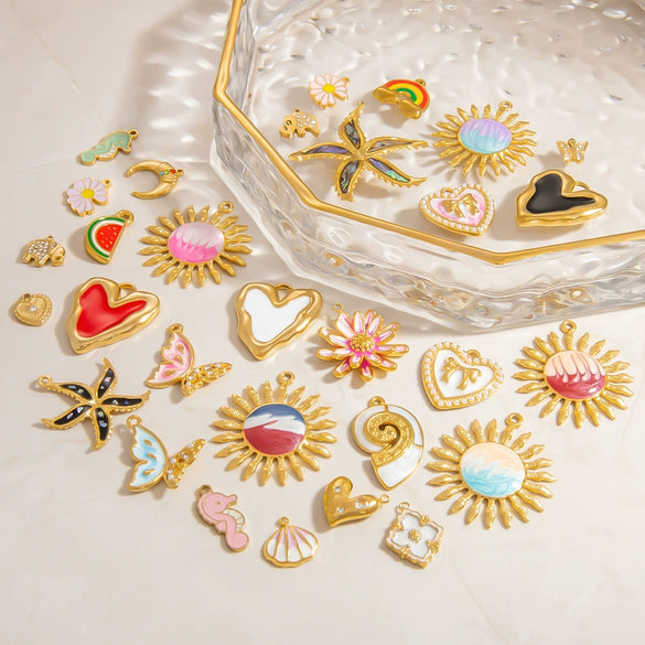 Stainless Steel Jewelry Accessories Sun Seahorse Butterfly Pendant Handmade Dripping Oil Necklace Bracelet Pendant