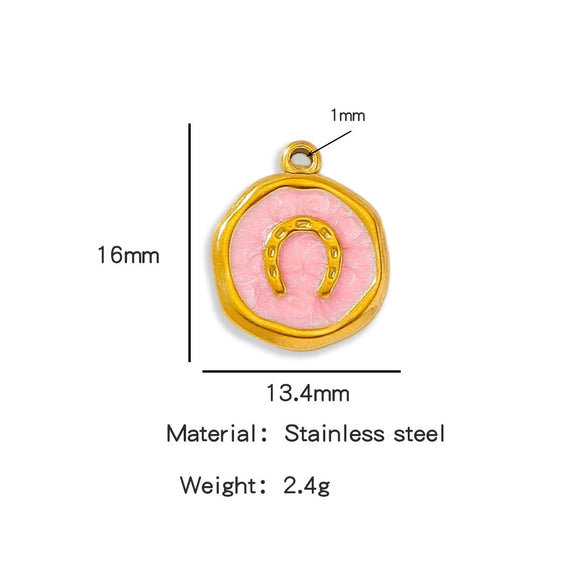 Stainless Steel Jewelry Accessories Vacuum Plated Dripping Oil Horseshoe Bracelet Necklace Earrings Pendant