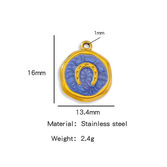 Stainless Steel Jewelry Accessories Vacuum Plated Dripping Oil Horseshoe Bracelet Necklace Earrings Pendant
