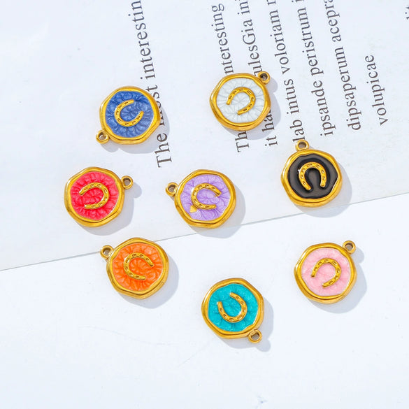 Stainless Steel Jewelry Accessories Vacuum Plated Dripping Oil Horseshoe Bracelet Necklace Earrings Pendant