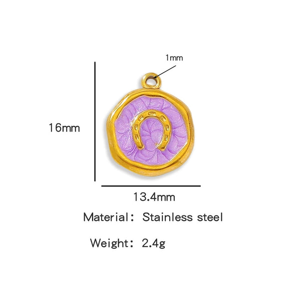 Stainless Steel Jewelry Accessories Vacuum Plated Dripping Oil Horseshoe Bracelet Necklace Earrings Pendant