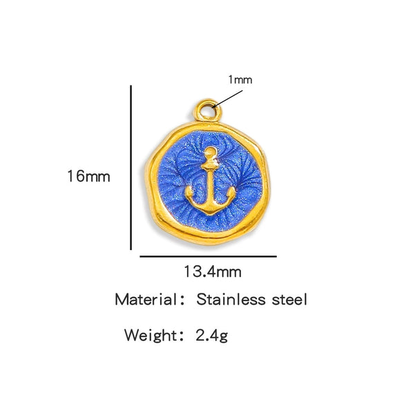 Stainless Steel Jewelry Accessories Vacuum Plated 18K Gold Bracelet Necklace Earrings Pendant Dripping Oil Sailor Style