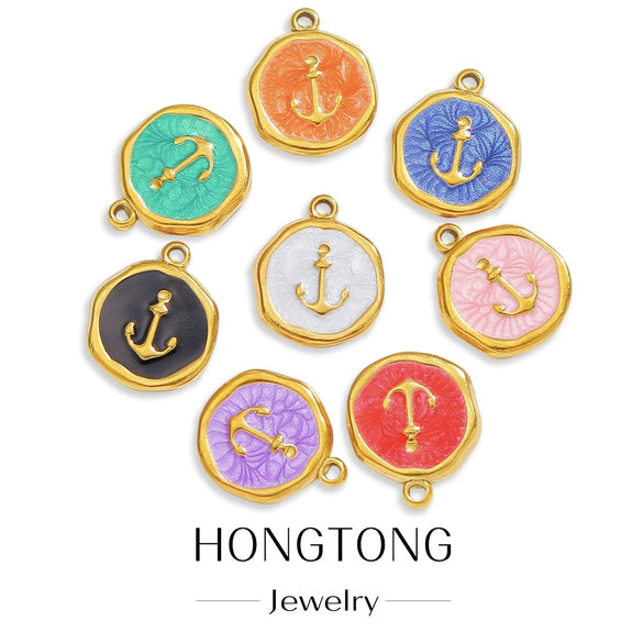 Stainless Steel Jewelry Accessories Vacuum Plated 18K Gold Bracelet Necklace Earrings Pendant Dripping Oil Sailor Style