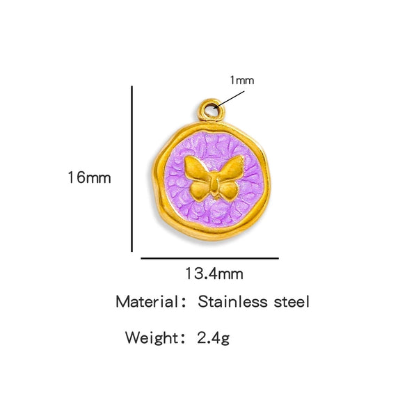 Stainless Steel Jewelry Accessories Vacuum Plated 18K Gold Butterfly Heart Dripping Oil Style Bracelet Necklace Earrings Pendant