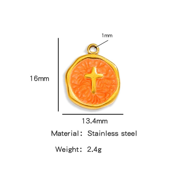 Stainless Steel Jewelry Accessories Vacuum Plated 18K Gold Cross Bracelet Necklace Earrings Pendant With Dripping Oil Design