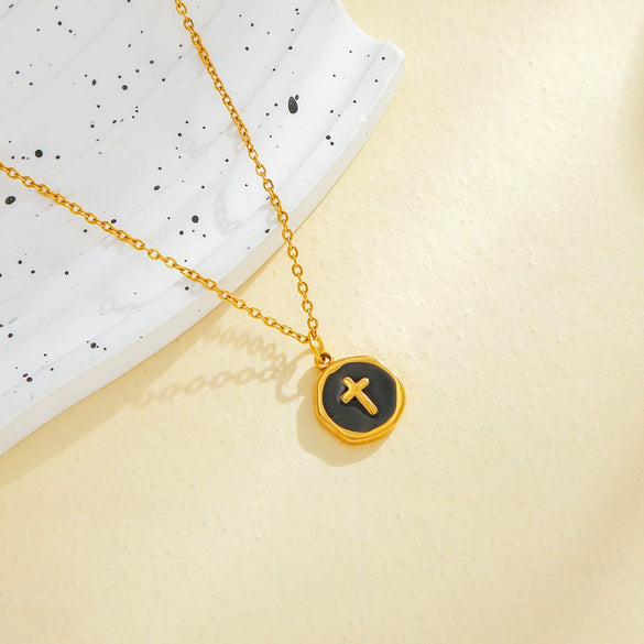 Stainless Steel Jewelry Accessories Vacuum Plated 18K Gold Cross Bracelet Necklace Earrings Pendant With Dripping Oil Design