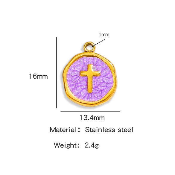Stainless Steel Jewelry Accessories Vacuum Plated 18K Gold Cross Bracelet Necklace Earrings Pendant With Dripping Oil Design