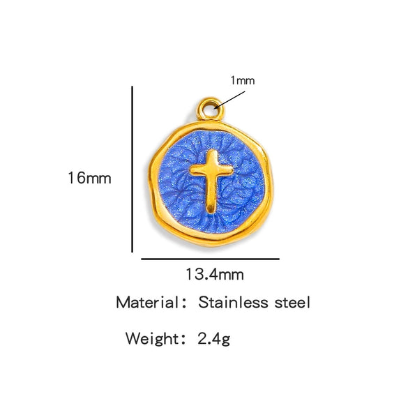 Stainless Steel Jewelry Accessories Vacuum Plated 18K Gold Cross Bracelet Necklace Earrings Pendant With Dripping Oil Design