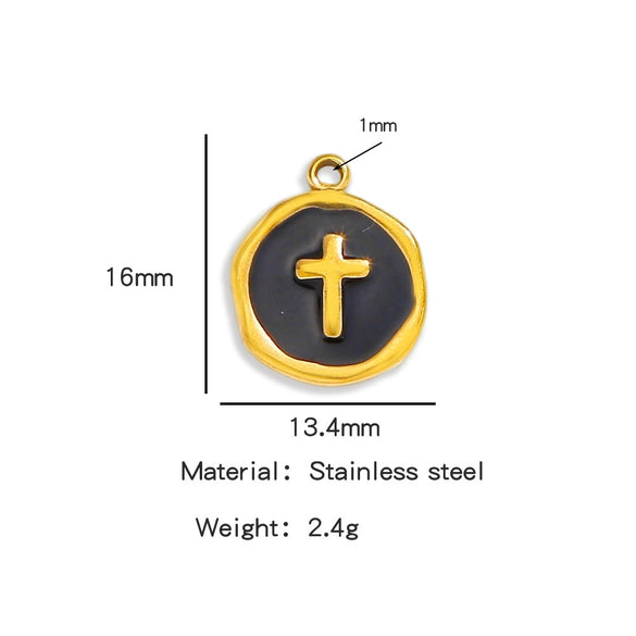 Stainless Steel Jewelry Accessories Vacuum Plated 18K Gold Cross Bracelet Necklace Earrings Pendant With Dripping Oil Design