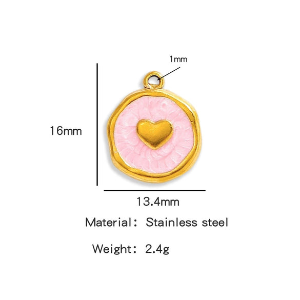 Stainless Steel Jewelry Accessories Vacuum Plated 18K Gold Heart Dripping Oil Bracelet Necklace Earrings Pendant