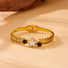 Stainless Steel Jewelry Bracelet Fashion Retro Style With Five Petal Flower And Wheat Ear Pattern Gold Plated