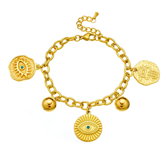 Stainless Steel Jewelry Bracelet With Irregular Round Concave And Convex Eye Turquoise Pendant Electroplated For Women Fashion Style