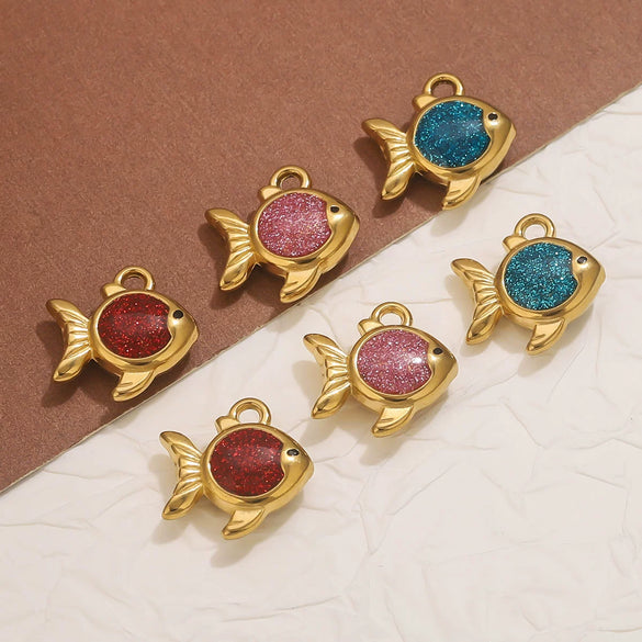 Stainless Steel Jewelry Cute Cartoon Fish Pendant With Dripping Oil Design For Diy Necklace Bracelet Bag