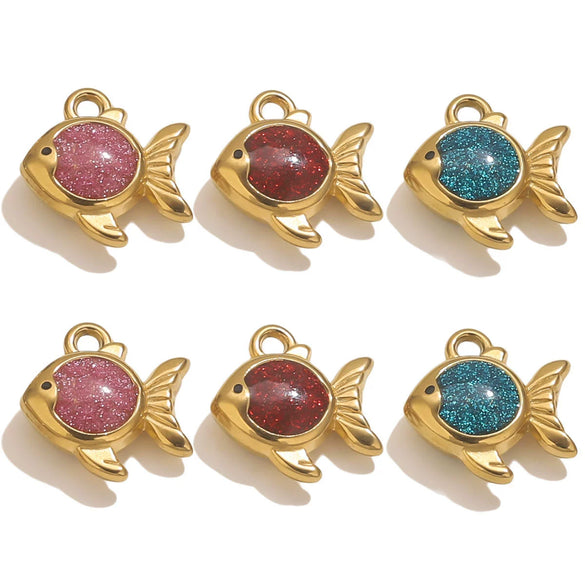 Stainless Steel Jewelry Cute Cartoon Fish Pendant With Dripping Oil Design For Diy Necklace Bracelet Bag
