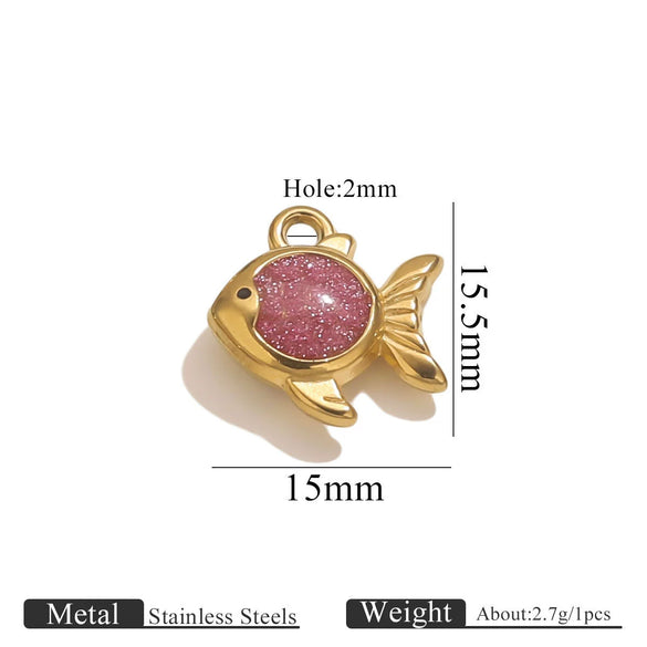 Stainless Steel Jewelry Cute Cartoon Fish Pendant With Dripping Oil Design For Diy Necklace Bracelet Bag