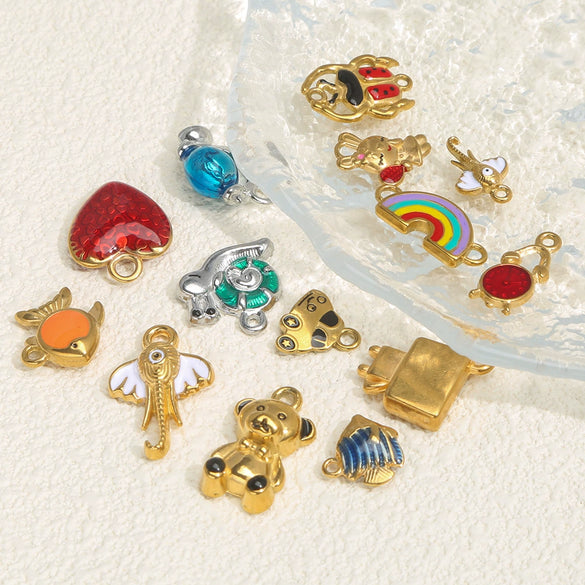 Stainless Steel Jewelry Cute Cartoon Pendant Handmade Diy Necklace With Totem Pattern And Dripping Oil Design