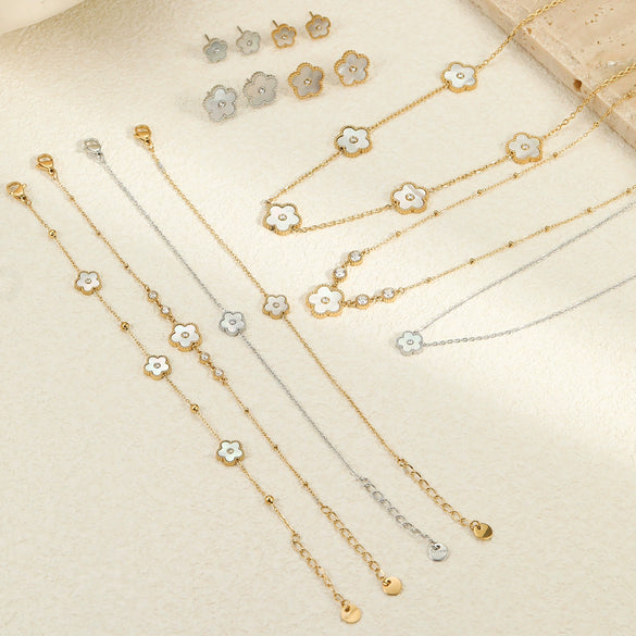 Stainless Steel Jewelry Flower Pattern Pendant Necklace Bracelet Earrings Electroplated For Women