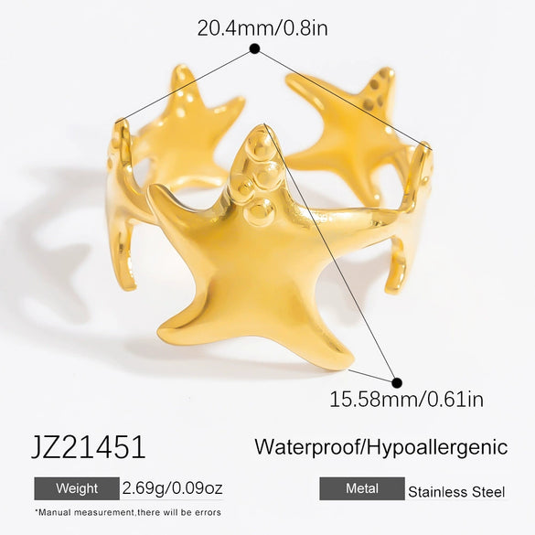Stainless Steel Jewelry Geometric Ring Marine Series Starfish And Conch Electroplated