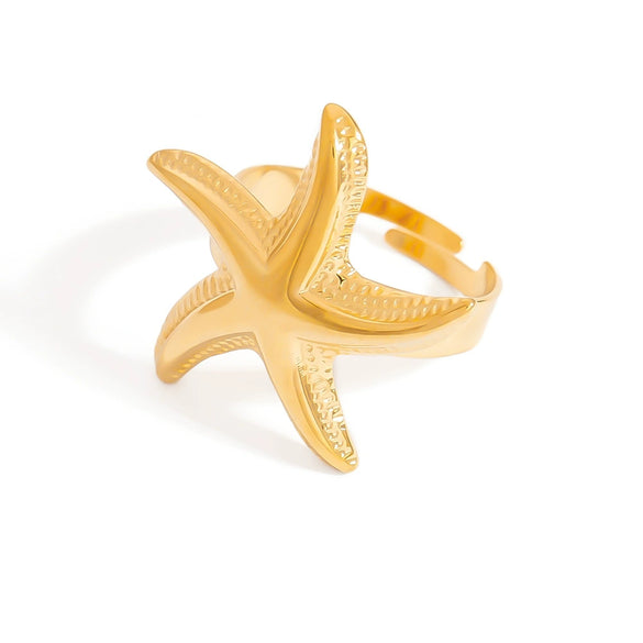Stainless Steel Jewelry Geometric Ring Marine Series Starfish And Conch Electroplated