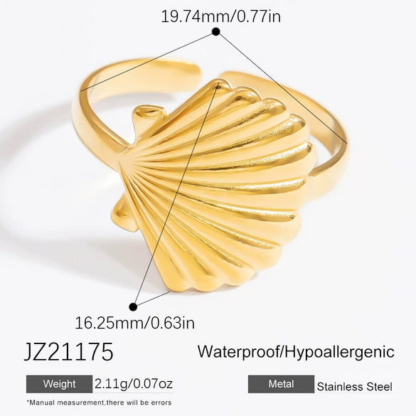 Stainless Steel Jewelry Geometric Ring Marine Series Starfish And Conch Electroplated